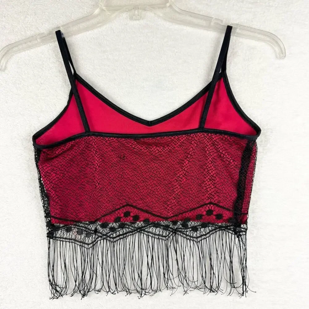 Vintage Y2K 90s Formula X Lace Mesh Fringe Whimsigoth Going Out Top Cropped Sz S - Picture 9 of 13